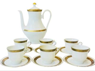 German Bavarian Porcelain - Coffee Pot, Demitasse Cups & Saucers
