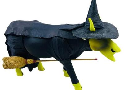 Artisan Halloween Figure - Signed "The Cow Parade - Udderly Witched Cow - Jeff A. Tacket" With Tags & Box