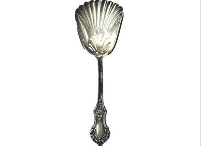 Sterling Silver Slotted Spoon - Scalloped & Ribbed Design - Signed "Sterling" & Patent Mark "Jan 21, 1899"
