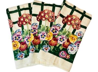 Vintage Terrycloth Kitchen Towels - Pansy, Geranium, & Trellis Design