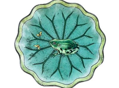 Enamel Plate With Frog Design & Scalloped Border - Signed "kelvin Chen - #80"