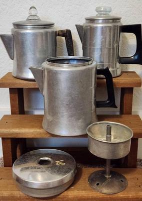3 aluminum coffee pots aluminum filters