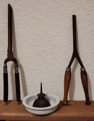 Antique curling irons french canister a early 1900s acier france