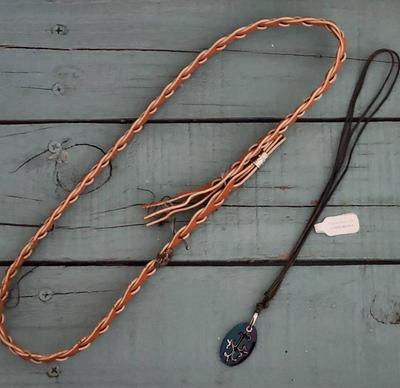 Stainless steel iridescent pendant plus leather hat band