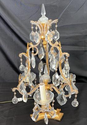 Vintage Feldman Crystal & Gilt Brass Boudoir Lamp with Prisms | Hollywood Regency