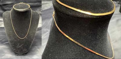 14K Flat Yellow Gold Herringbone Link Chain Necklace And Bracelet | 2.99g Total Weight