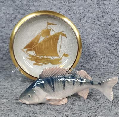 Royal copenhagen fish figurine and nautical ceramic bowl
