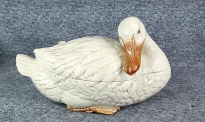 Fitz floyd goose ceramic soup tureen with ladle