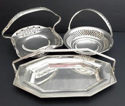 Silverplated baskets and tray