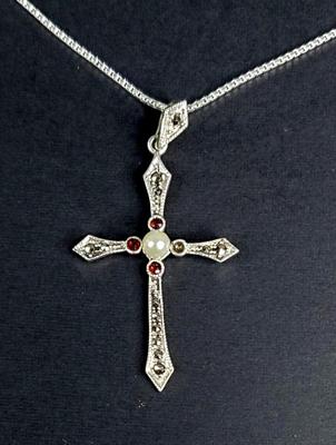 Sterling jeweled cross necklace