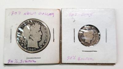 1907 silver half dollar and dime