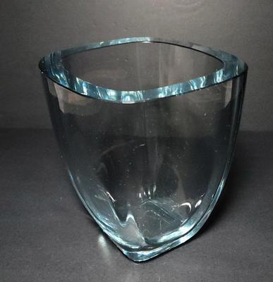 Mcm swedish style thick cut blue tint crystal vase