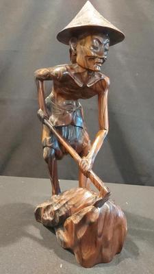 HAND CARVED BALI FARMER WOODEN SCULPTURE 