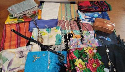 100% SILK SCARVES AND COSTUME JEWELRY 