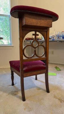 Antique french prayer chair with red velvet upholstery circa 1920s)