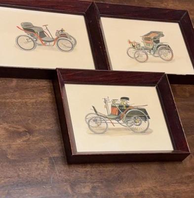 Vintage car print trio a framed collectibles