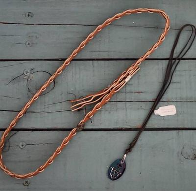 Stainless steel iridescent pendant plus leather hat band