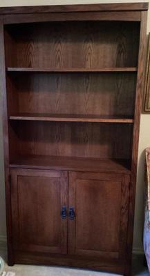Wooded book shelf with bottom storage2