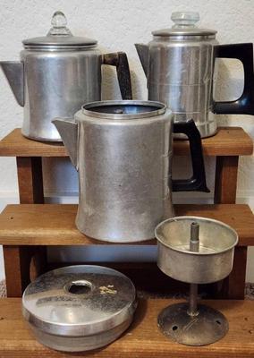 3 aluminum coffee pots aluminum filters