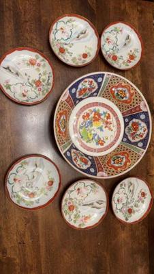 Asian bowl and 6 miniature plates