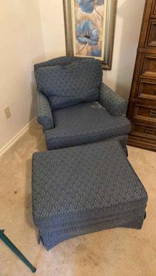 Blue chair with ottoman