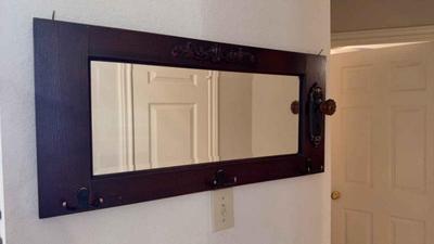 Mirror with key hooks