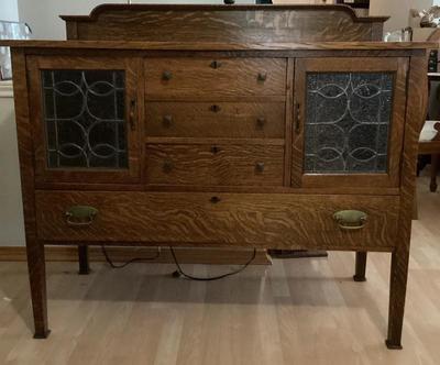 Antique arts carfts sideboard with leaded glass doors