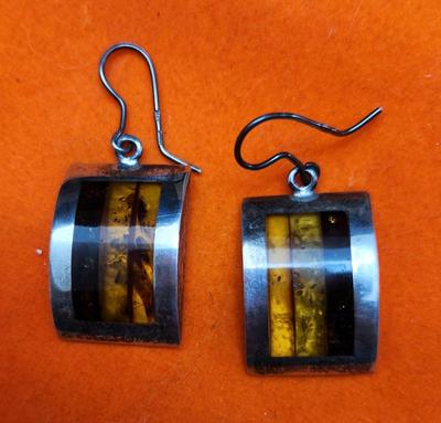 Vintage Amber and Silver Earrings