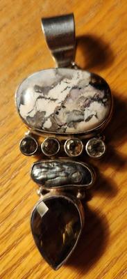White Buff Turquois, Pyrite and Quartz Pendant