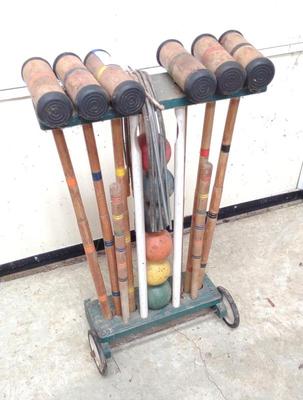 Sale Photo Thumbnail #636: Vintage Croquet Set w/ Wheeled Stand