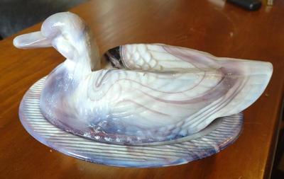 Sale Photo Thumbnail #96: Westmoreland Purple Slag Glass Duck Candy Dish