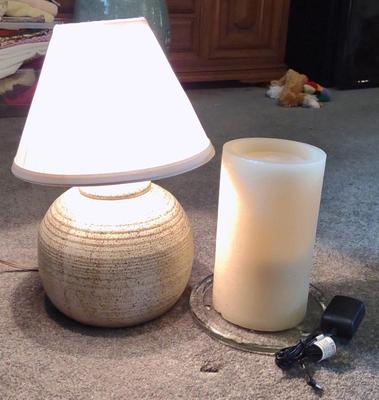 Sale Photo Thumbnail #540: Ceramic Table Lamp & Water Candle