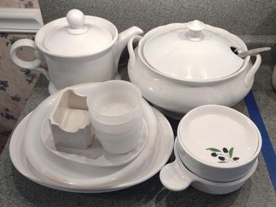 Sale Photo Thumbnail #510: White Ceramic Kitchen Tureen, Teapot & Dishes