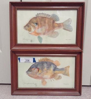 Sale Photo Thumbnail #340: 2 Original Watercolor Fish Paintings in Frame