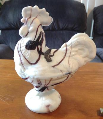 Sale Photo Thumbnail #95: Westmoreland Purple Slag Glass Rooster Candy Dish