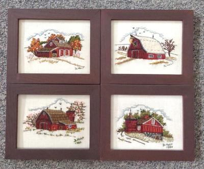 Sale Photo Thumbnail #491: 4 Dorothy Holt Signed Needlepoint Farm Framed Art