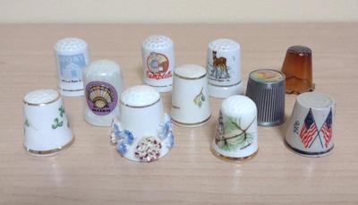 Sale Photo Thumbnail #423: 11 Porcelain & Glass Sewing Thimbles