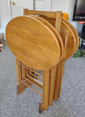 Sale Photo Thumbnail #301: Heavy Oak Dinner Tray Set w/ Stand