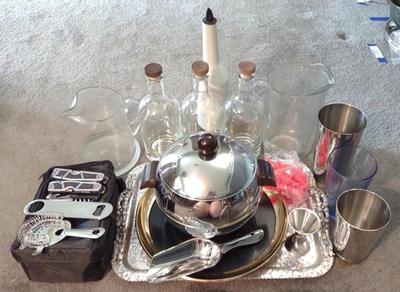 Sale Photo Thumbnail #523: Barware Items (cocktail shaker, ice bucket, Trays)