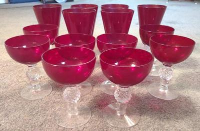 Sale Photo Thumbnail #344: 14 pc Red & Clear Stemware Drinking Glass Set