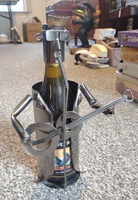 Sale Photo Thumbnail #489: Metal Wine Bottle Decor Art of Man Playing Guitar
