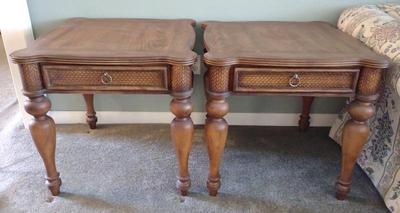 Sale Photo Thumbnail #69: Pair of Wood Herringbone Pattern End Tables