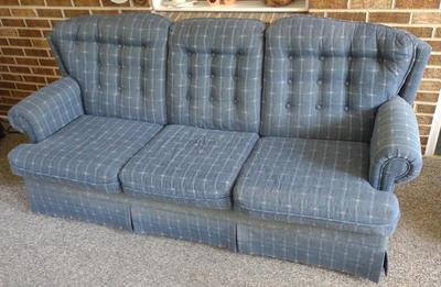 Sale Photo Thumbnail #481: Plaid Blue Upholstered Sofa