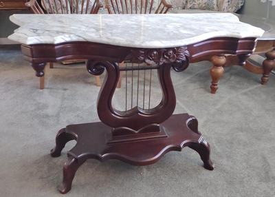 Sale Photo Thumbnail #39: Marble Top Mahogany Harp Console Table