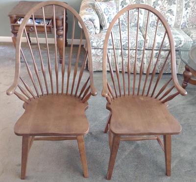 Sale Photo Thumbnail #40: Two Broyhill Windsor Oak Arm Chairs