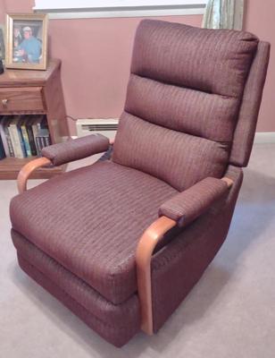 Sale Photo Thumbnail #476: Red Upholstered La-Z-Boy Rocking Recliner Chair