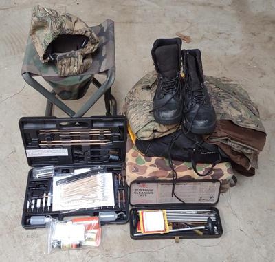 Sale Photo Thumbnail #621: Hunting Gear Lot (Gun Cleaning kit, stool...)