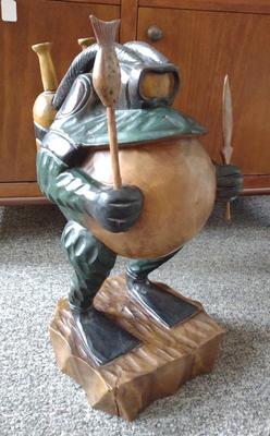 Sale Photo Thumbnail #60: 21" Tall Diver Frog Wooden Carved Sculpture