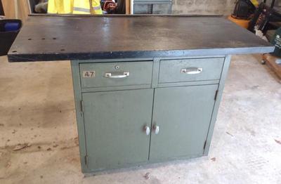 Sale Photo Thumbnail #221: Metal Work Bench w/ Wooden Table Top