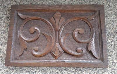 Sale Photo Thumbnail #490: Antique Hand Carved Wooden Scrollwork Wall Plaque